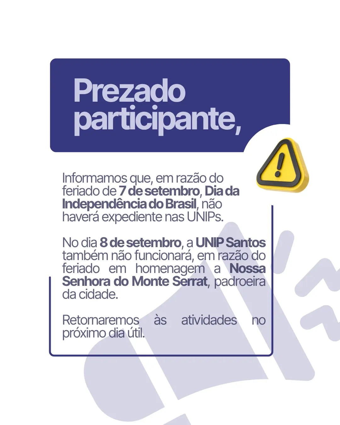 Aviso sobre feriado